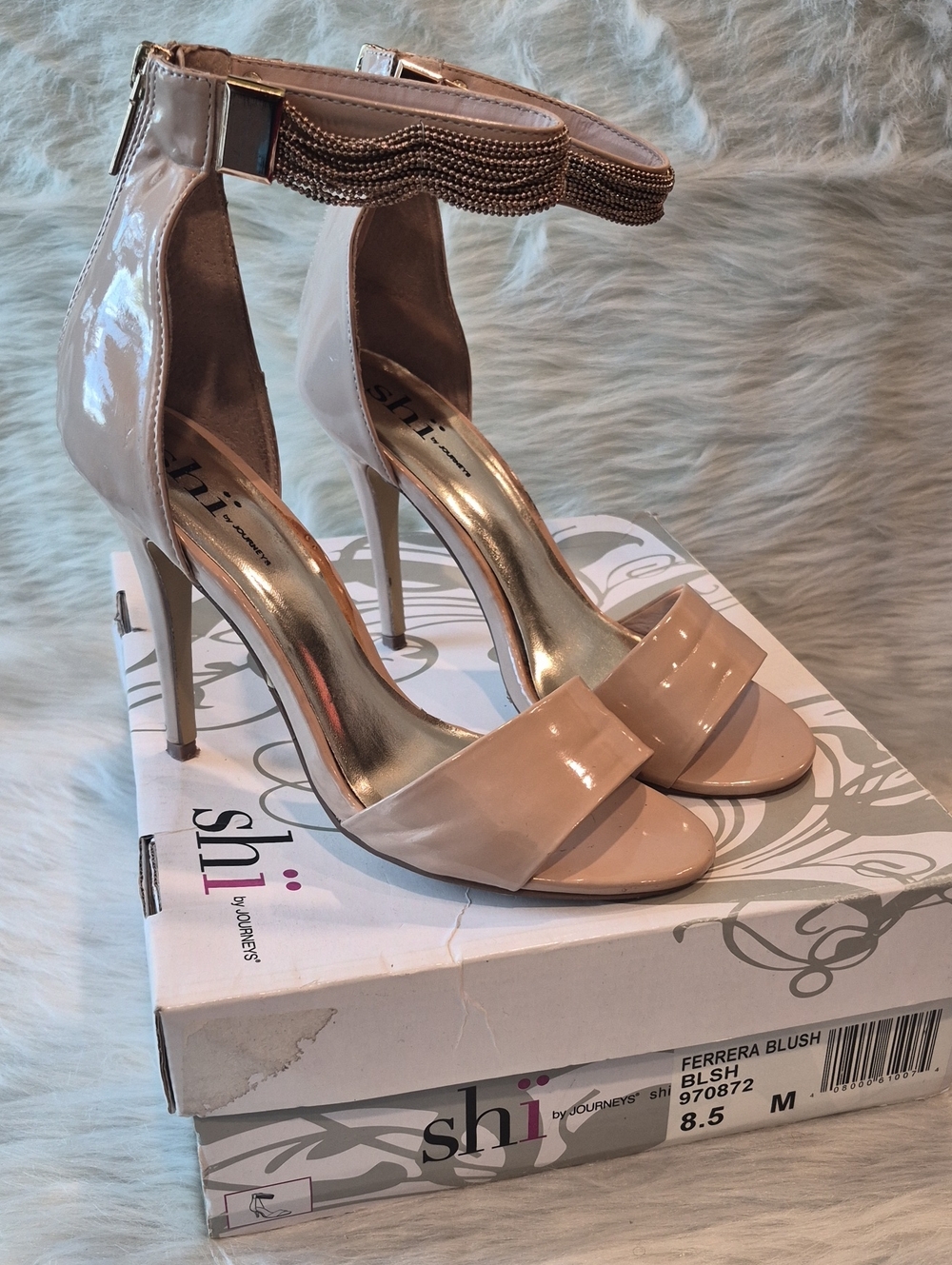 Shi by JOURNEYS Patent Blush Ankle-Strap Stiletto Heels Sz 8.5